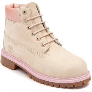 LIKE NEW! TIMBERLAND Waterproof Heritage Boots in Pink & Beige